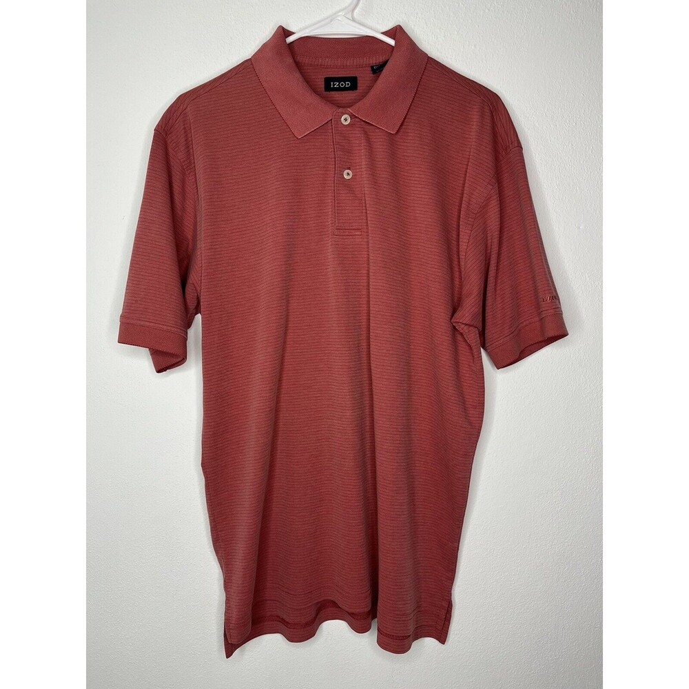 Izod Mens Golf Polo Orange Salmon Stripe Cotton Polyester Mens Size Small